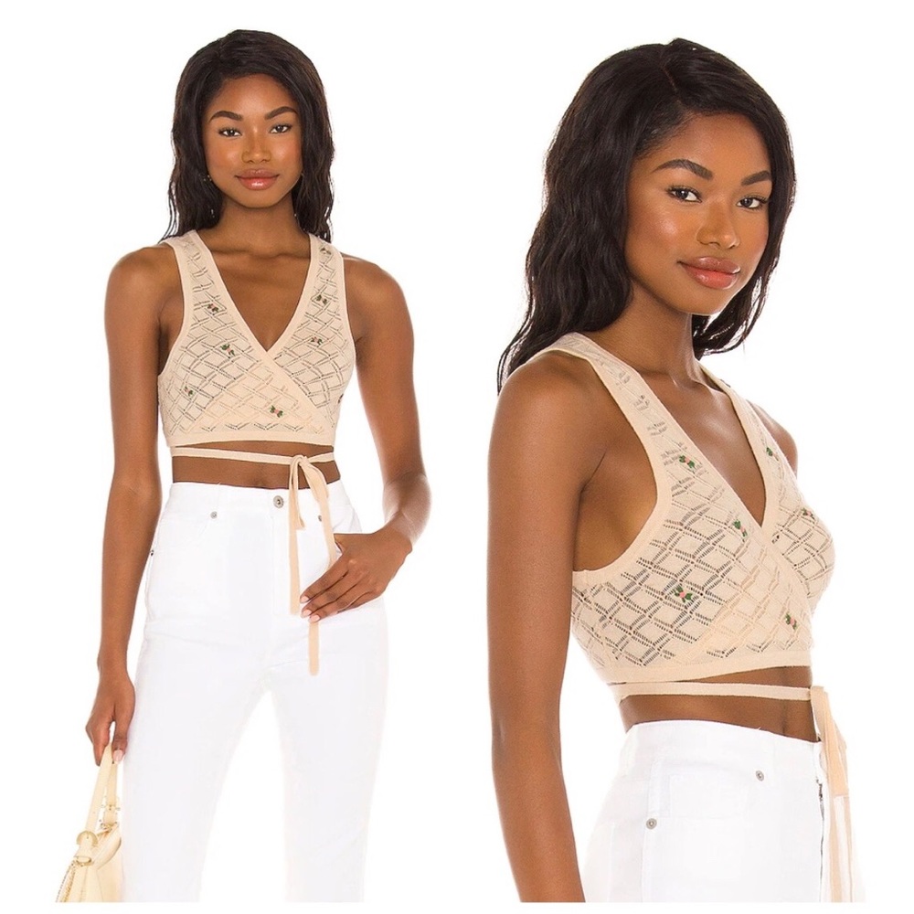 LPA Daphne Embroidered Wrap Top in Ivory & Pink Floral